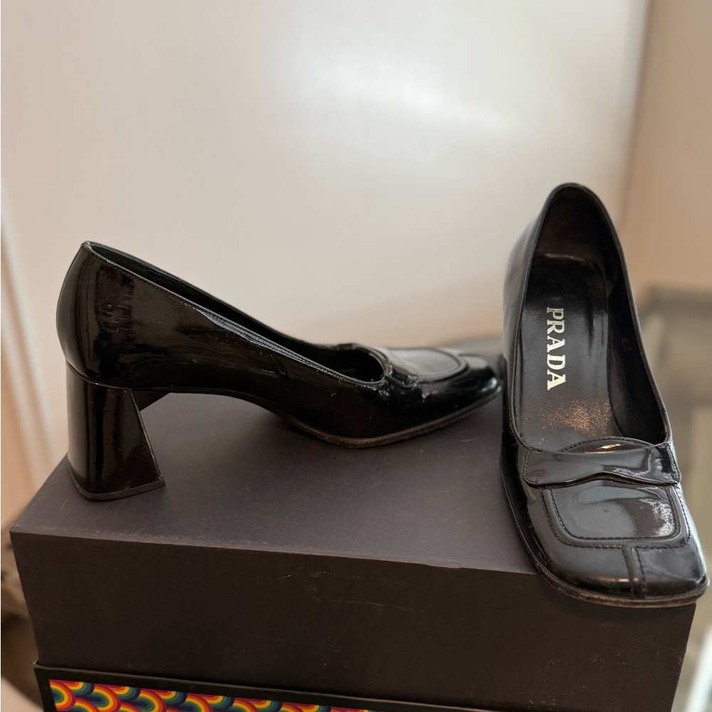 Prada, black patent, size 35 1/2